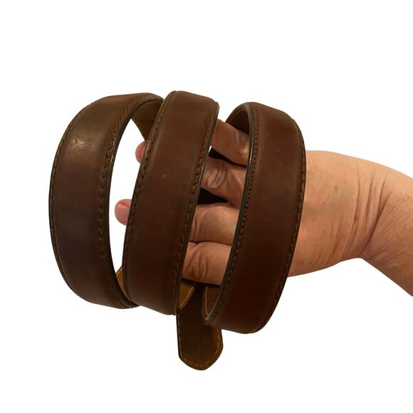 Vintage Canterbury Brown Oil Tan Leather Belt Brass Buckle Size 36 Taiwan - Picture 2 of 5